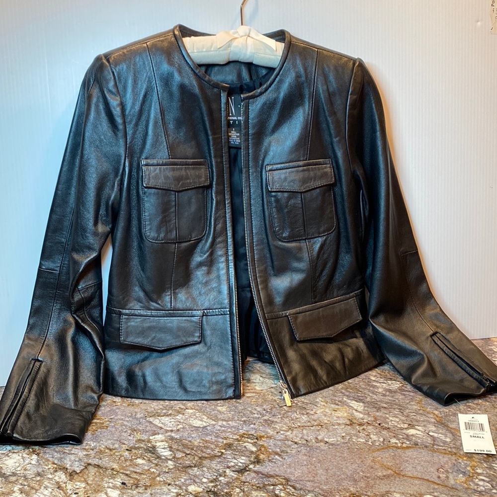 INC BLACK LEATHER JACKET NWT SMALL PETITE